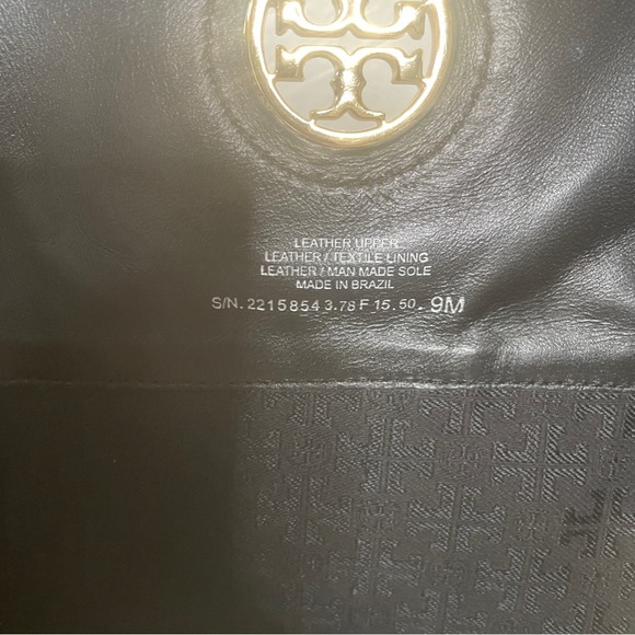 Black Leather Riding Boots with Gold Logo Tory Burch boots tall black boots - Picture 3 of 16